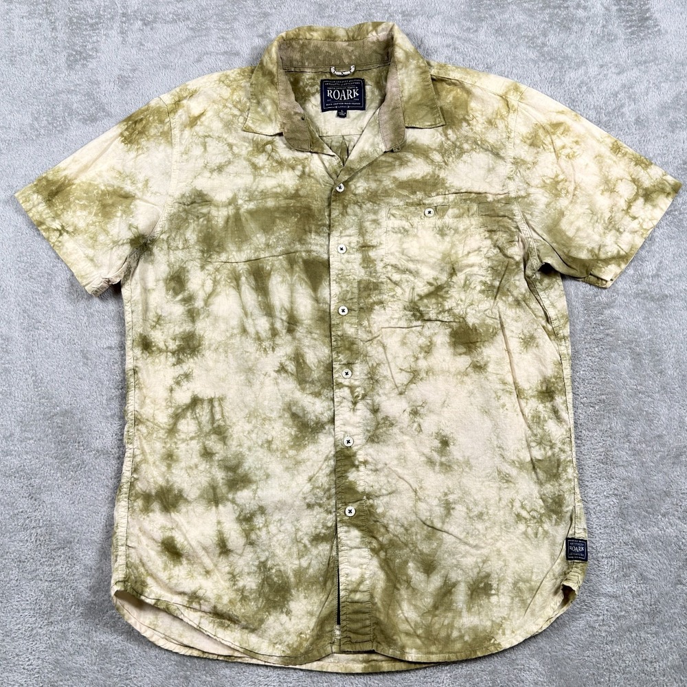 Roark Shirt Mens Large Green Tie Dye Short Sleeve Button Camp Loop Collar Cotton